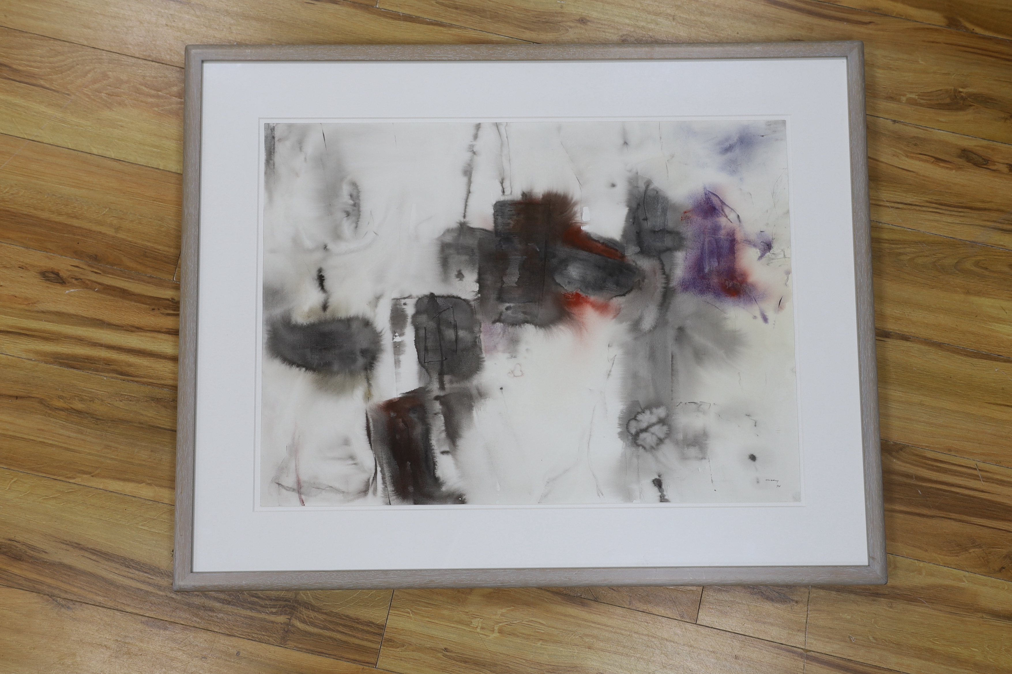 Harry Ousey (1915-1985), watercolour, Abstract composition, signed and dated '74, The Lane Gallery label verso, 78 x 56cm